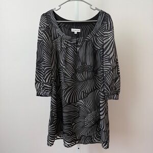 Christopher Deane Silk Blend Lagenlook Moody Floral Shift Dress 4 Black Grey